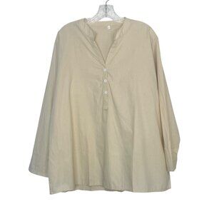 Womens Long Sleeve Button Henley Shirt Beige Size 3XL